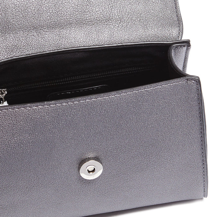 Tosca Blu Grey Small Pon Pon Faux Fur Flap Top Handle Bag