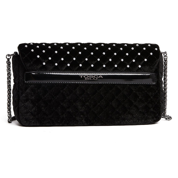 Tosca Blu Black Small Pearl Quilted Shoulder Bag