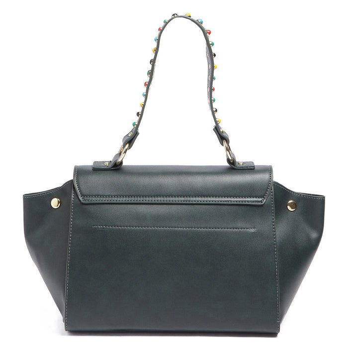 Tosca Blu Forest Green Medium Multicolor Bead Flap Shoulder Bag