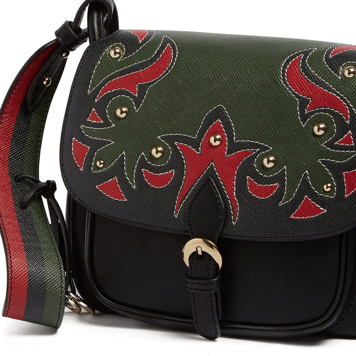 Tosca Blu Black/Red  Medium Western Applique Shoulder Bag