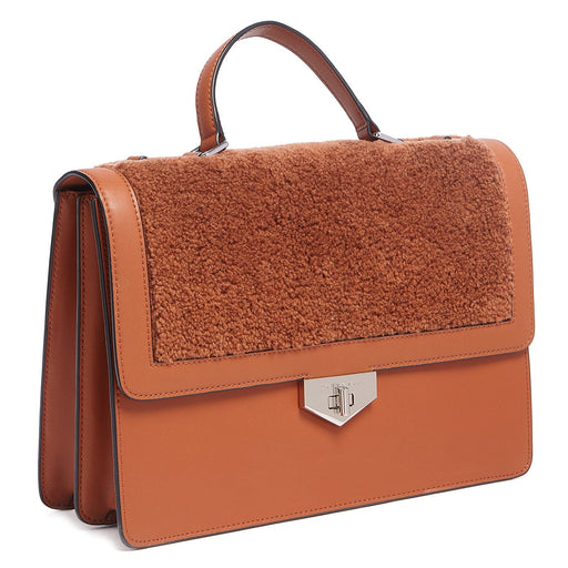 Tosca Blu Tan Medium Faux Shearling Flap Top Handle Bag