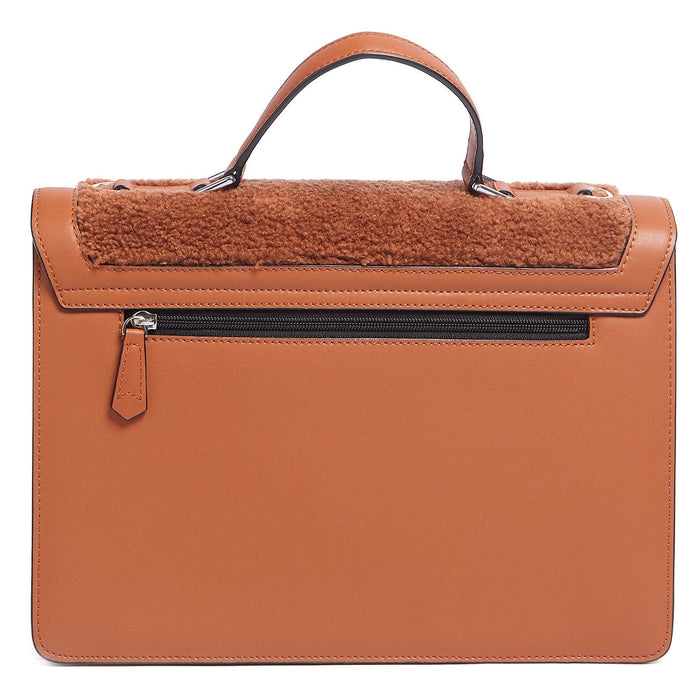 Tosca Blu Tan Medium Faux Shearling Flap Top Handle Bag