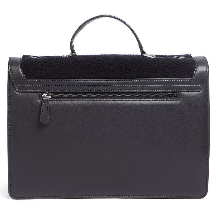 Tosca Blu Black Medium Faux Shearling Flap Top Handle Bag