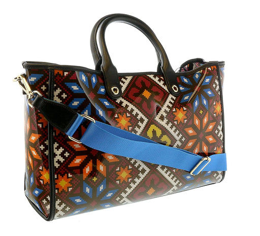 Tosca Blu Black Large Tile Printed Patent Shopper Tote