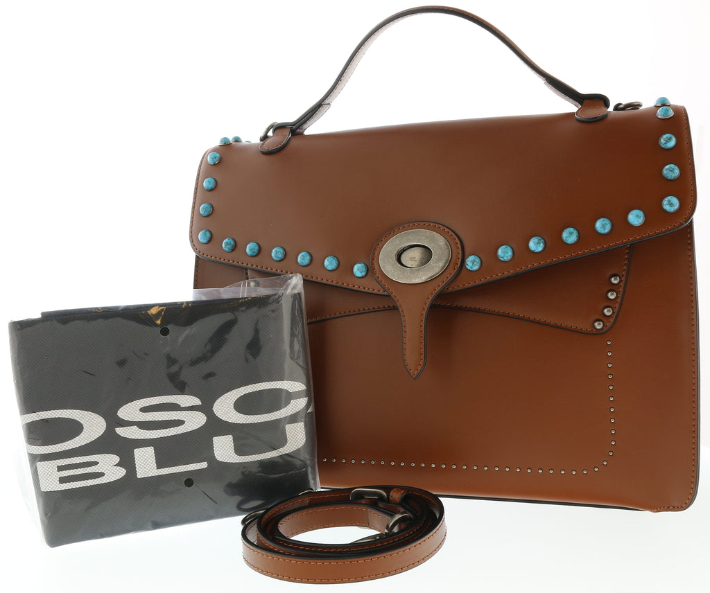 Tosca Blu Tan Small Western Inspired Beaded  Flap Top Handle Bag