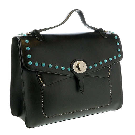 Tosca Blu Black Small Western Inspired Beaded  Flap Top Handle Bag