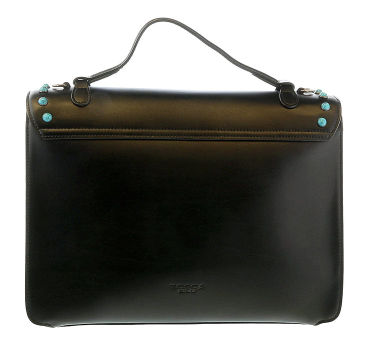 Tosca Blu Black Small Western Inspired Beaded  Flap Top Handle Bag