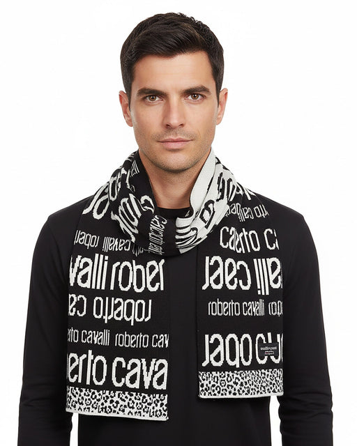 Roberto Cavalli black/white Wool Blend Scarf