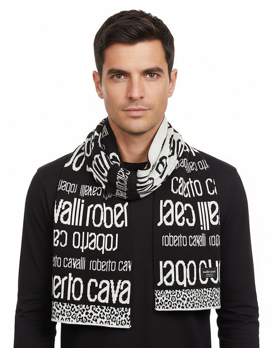 Roberto Cavalli black/white Wool Blend Scarf