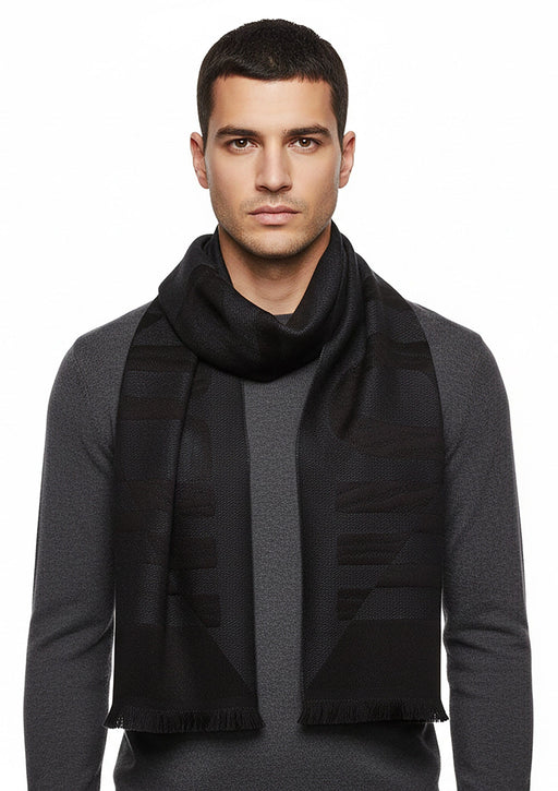 Roberto Cavalli black and navy Wool Blend Scarf