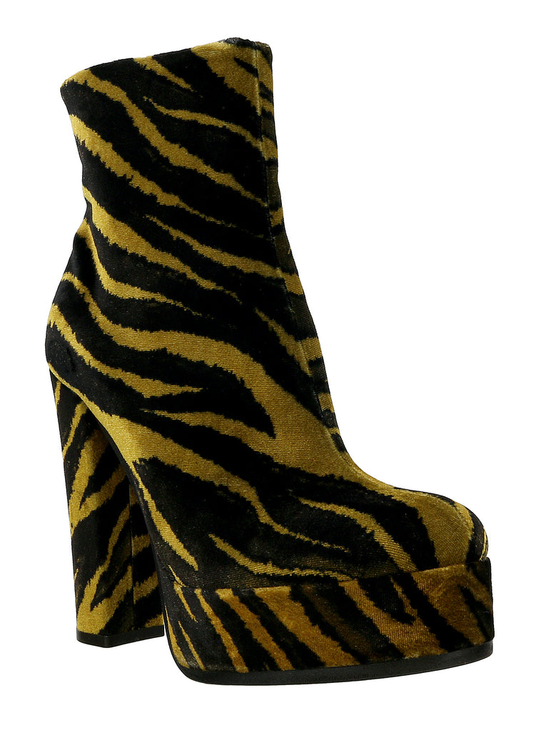 Roberto Cavalli Brown/Black Zebra Print Block Heel Ankle Boot-