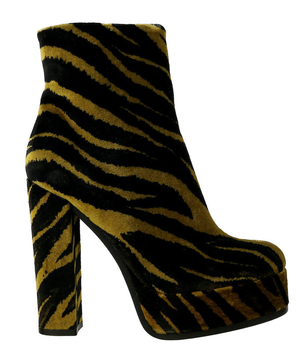 Roberto Cavalli Brown/Black Zebra Print Block Heel Ankle Boot-