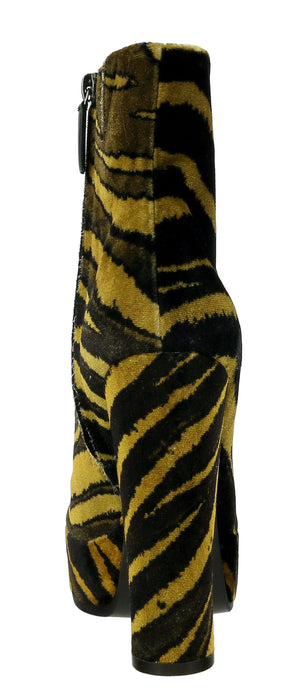 Roberto Cavalli Brown/Black Zebra Print Block Heel Ankle Boot-