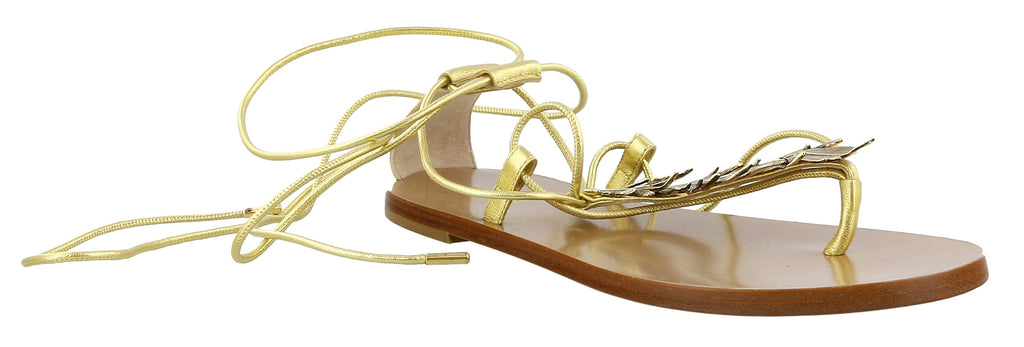 Roberto Cavalli Gold Embellished String Tie Sandal-6.5