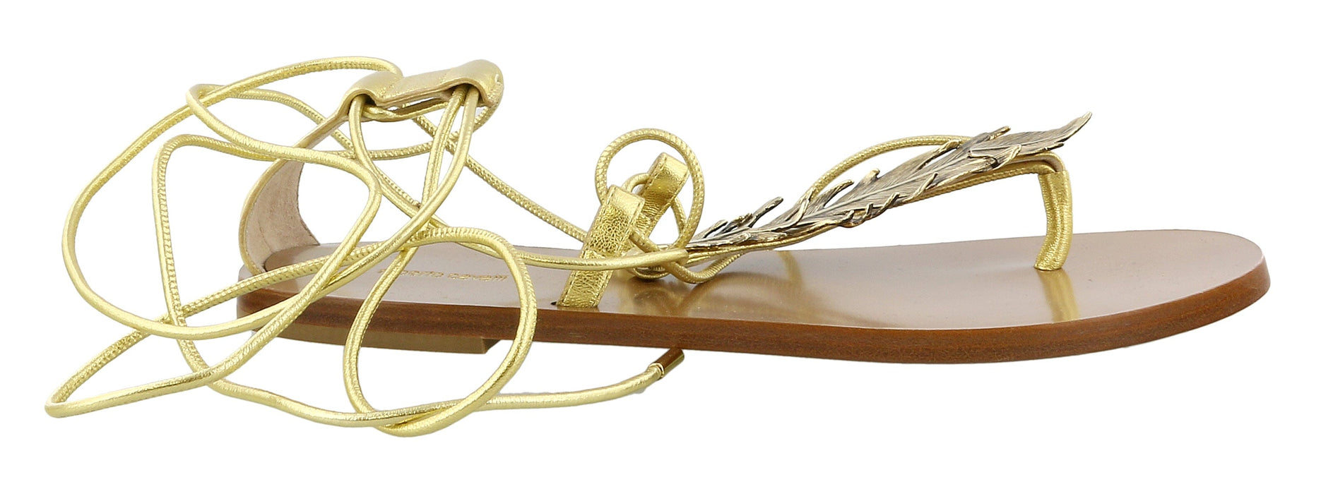 Roberto Cavalli Gold Embellished String Tie Sandal-