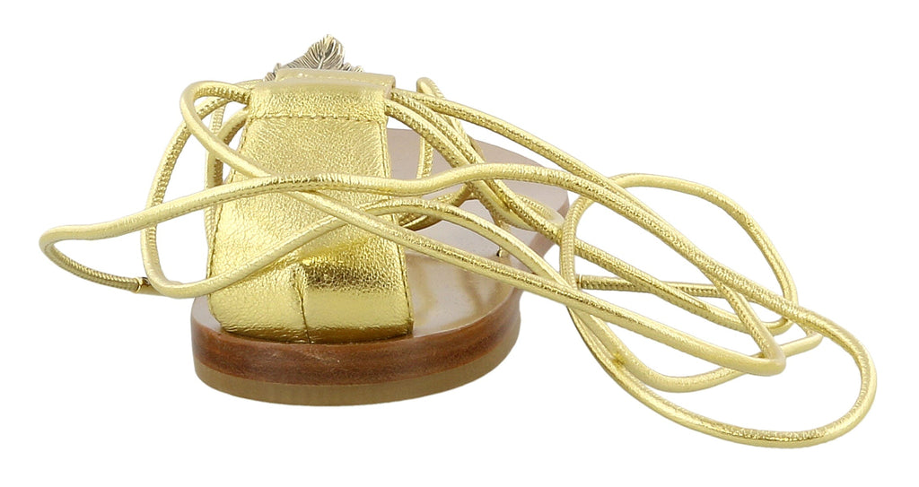 Roberto Cavalli Gold Embellished String Tie Sandal-