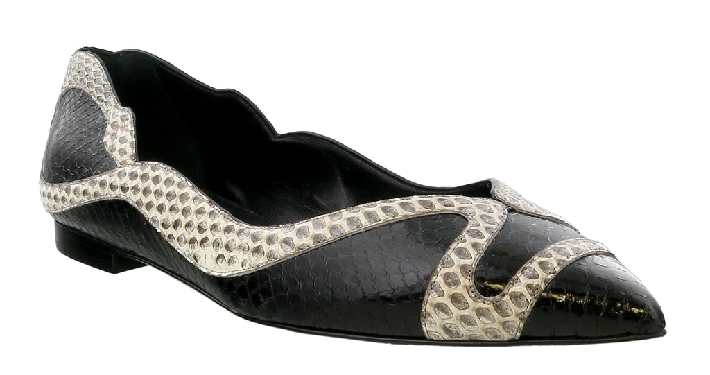 Roberto Cavalli Black Python Detail Pointed Toe Ballerina-6.5