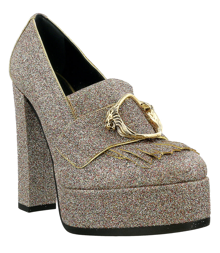 Roberto Cavalli Glitter Silver Gold Glitter Block High Heel  Pump-9