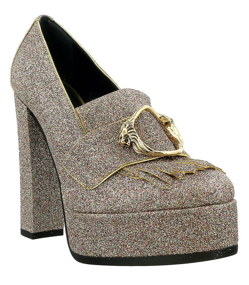 Roberto Cavalli Glitter Silver Gold Glitter Block High Heel  -