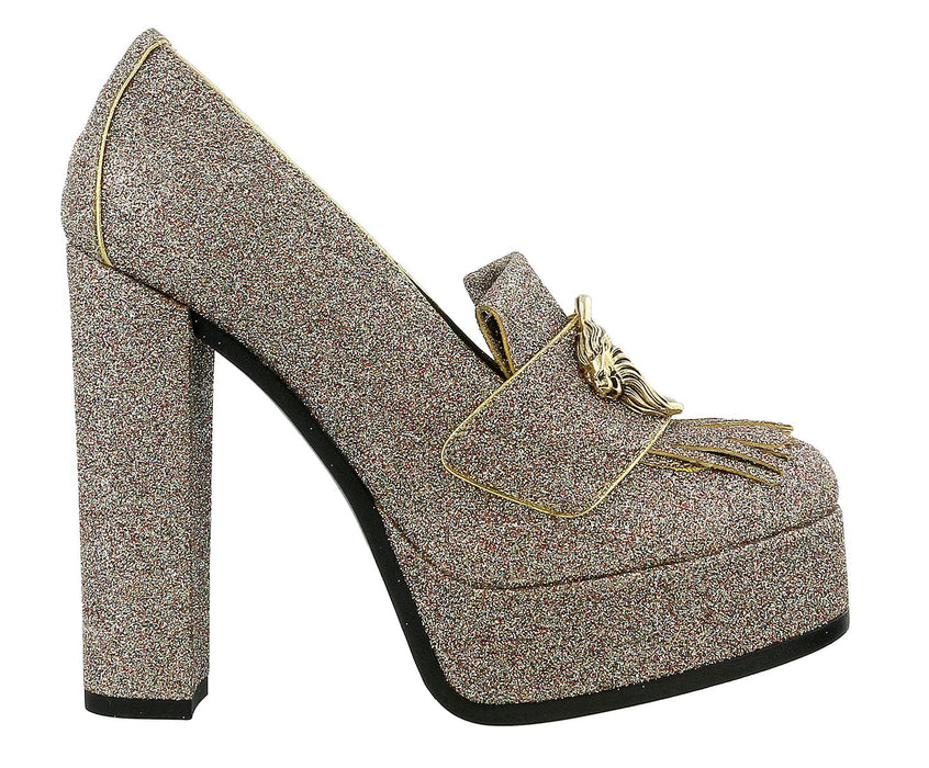 Roberto Cavalli Glitter Silver Gold Glitter Block High Heel  -