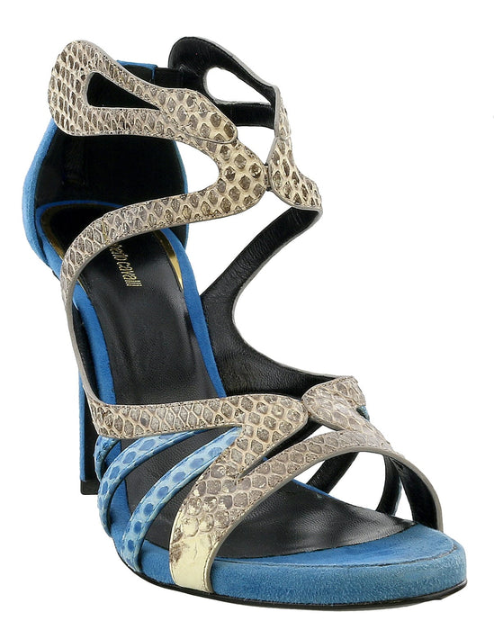 Roberto Cavalli Blue Suede Strappy Back Zip Siletto Sandal-9