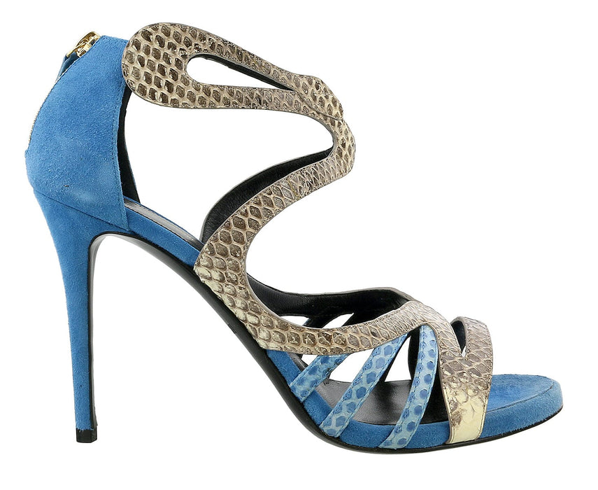 Roberto Cavalli Blue Suede Strappy Back Zip Siletto Sandal-