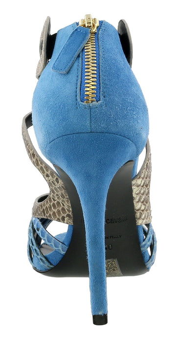 Roberto Cavalli Blue Suede Strappy Back Zip Siletto Sandal-