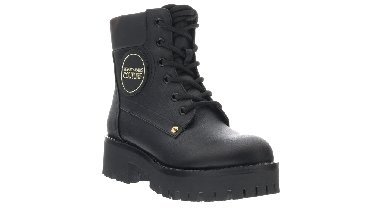 Store Return Versace Jeans Couture Black Leather Heel Lace Up Boots 10
