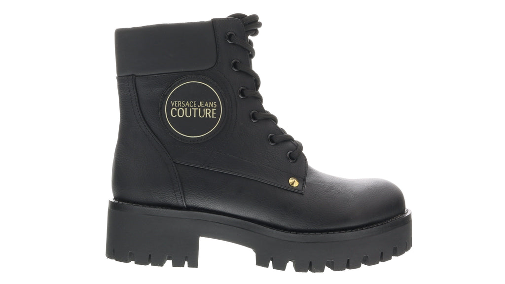 Versace Jeans Couture Black Leather Heel Lace Up Boots
