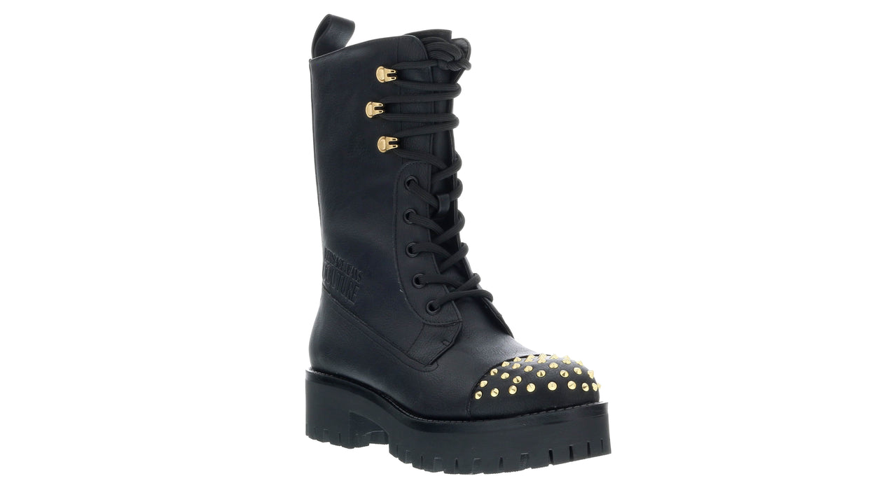 Versace Jeans Couture Womens Black Signature Studded Classic Combat Boots -EU35