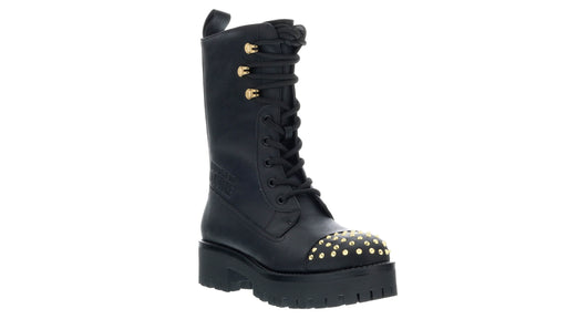 Versace Jeans Couture Womens Black Signature Studded Classic Combat Boots