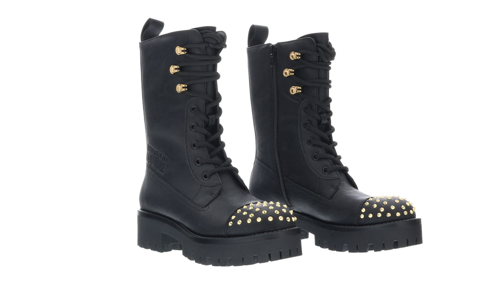 Versace Jeans Couture Black Signature Studded Classic Combat Boots