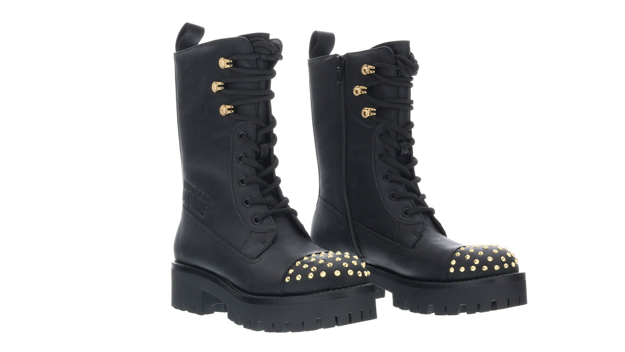 Versace Jeans Couture Womens Black Signature Studded Classic Combat Boots