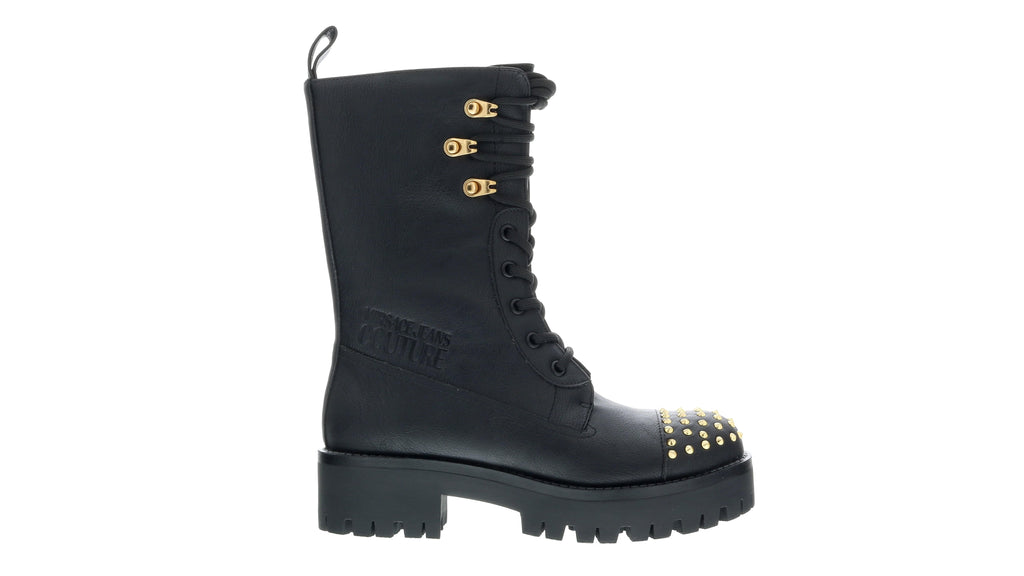 Versace Jeans Couture Black Signature Studded Classic Combat Boots