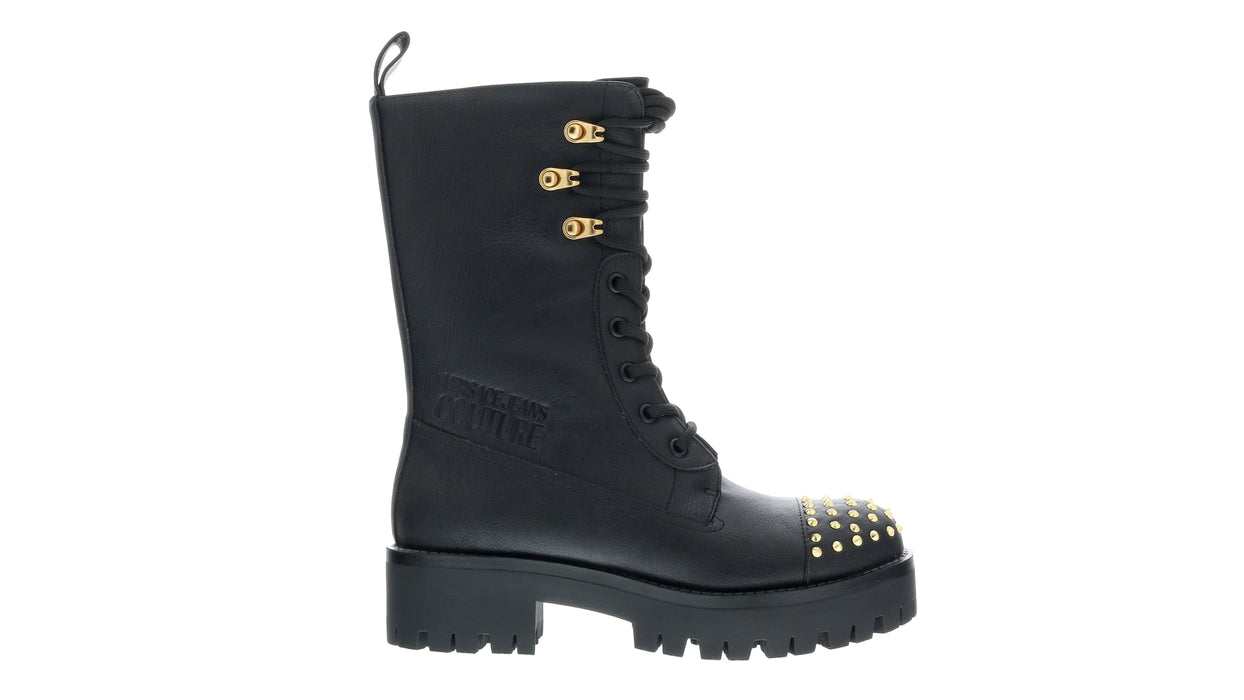 Versace Jeans Couture Womens Black Signature Studded Classic Combat Boots