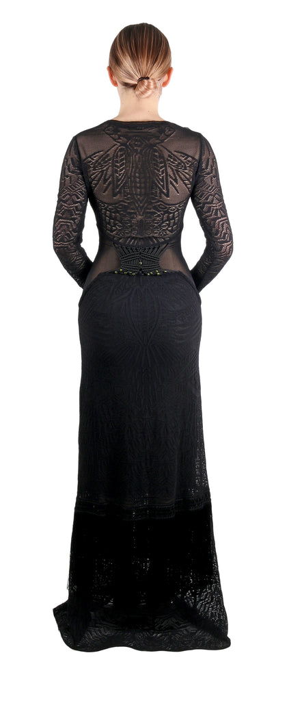 Roberto Cavalli Elegant Black Lace Maxi Dress with Fringe  40IT-6US