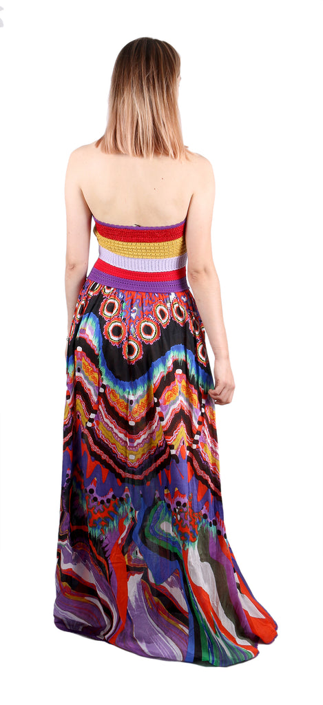 Roberto Cavalli Bohemian Multicolor Halter Maxi Dress Lace Up Front  48IT-14US