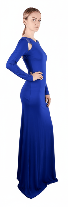 Roberto Cavalli Royal Blue Fitted Maxi Dress Lace  Shoulder Insert