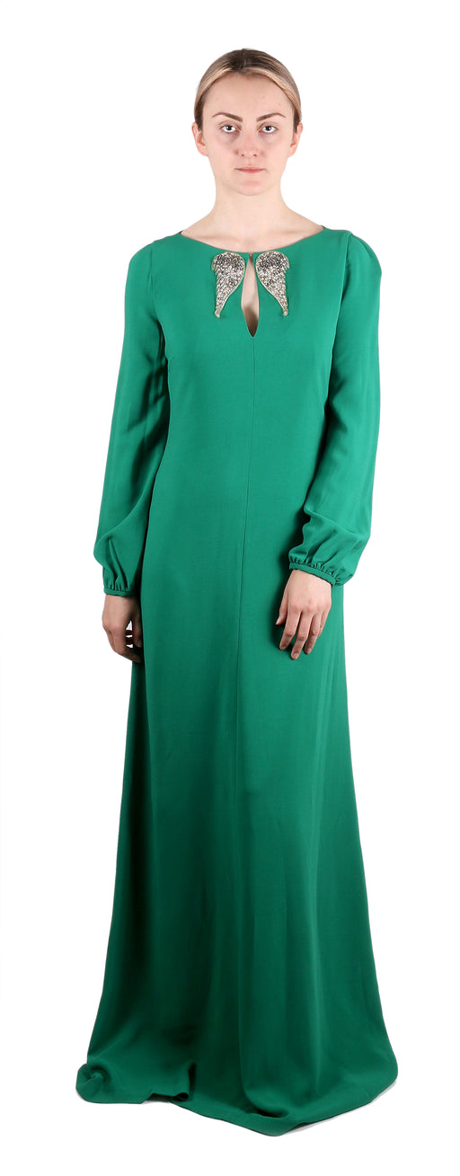 Roberto Cavalli Emerald Green Wing Detailed Keyhole Dress Gown