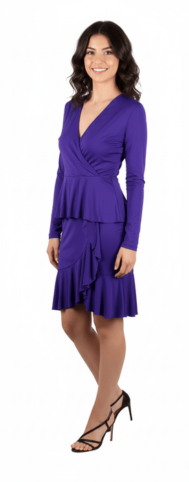 Roberto Cavalli Royal Purple Peplum Long Sleeve Cocktail Wrap Dress