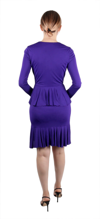 Roberto Cavalli Royal Purple Peplum Long Sleeve Cocktail Wrap Dress