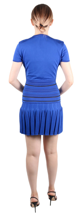 Roberto Cavalli Royal Blue Short Sleeve Pleated Skater Dress