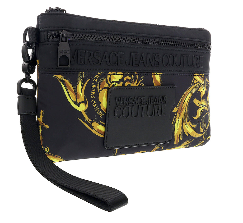 Versace Jeans Couture Black Baroque Print Wristlet Travel Pouch