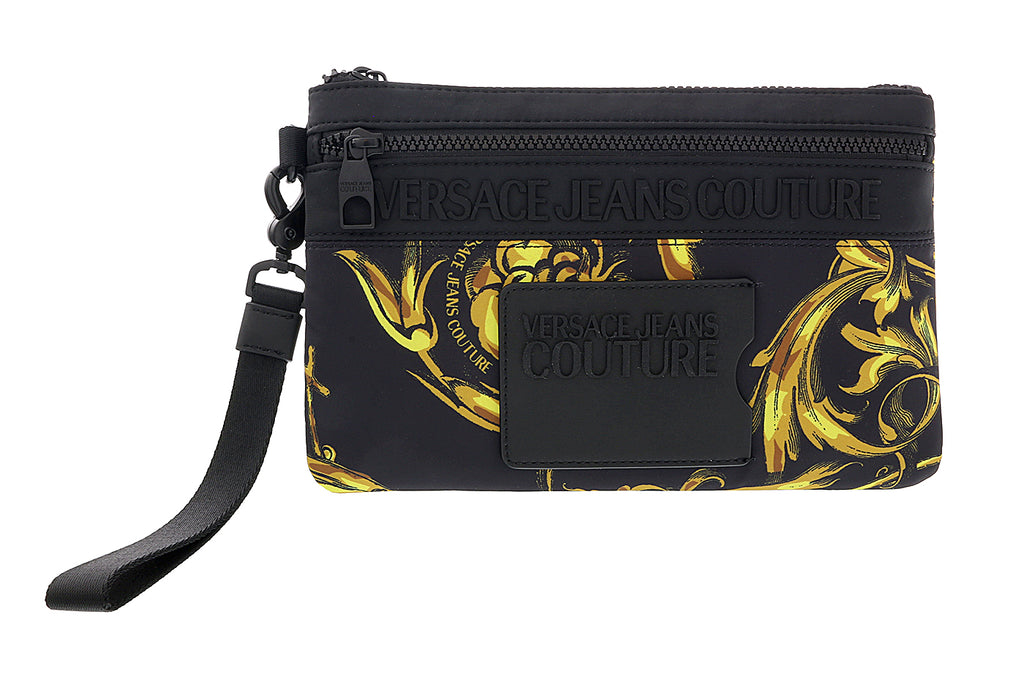 Versace Jeans Couture Black Baroque Print Wristlet Travel Pouch