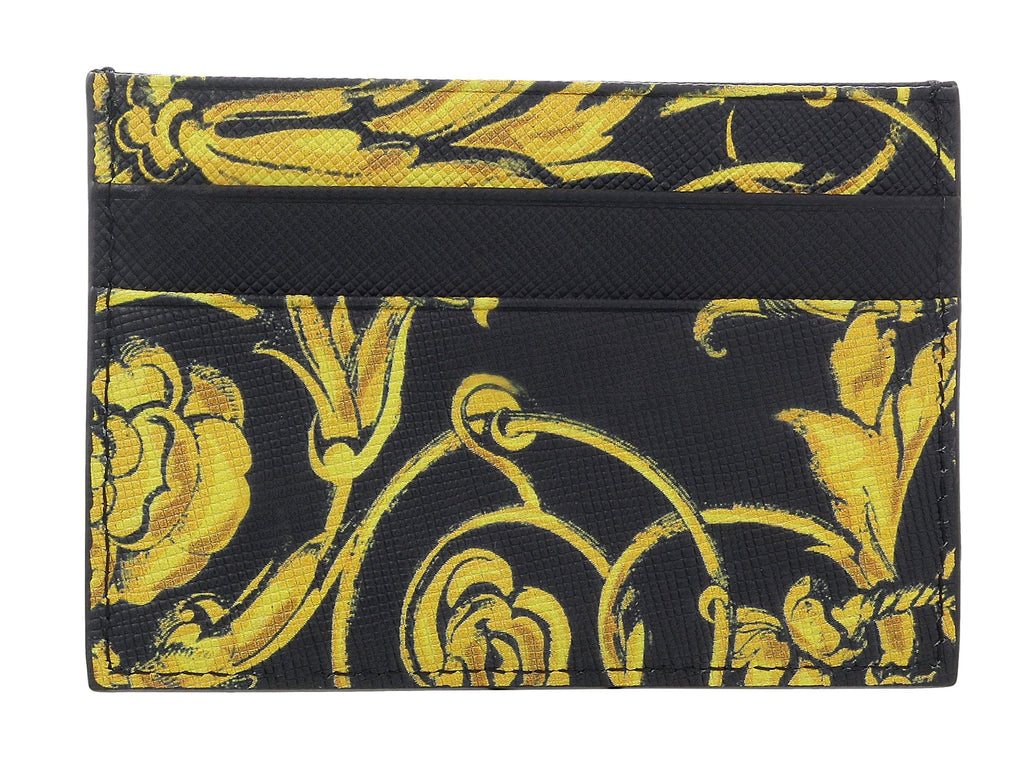 Versace Jeans Couture Black Baroque Print Compact Wallet Cardholder