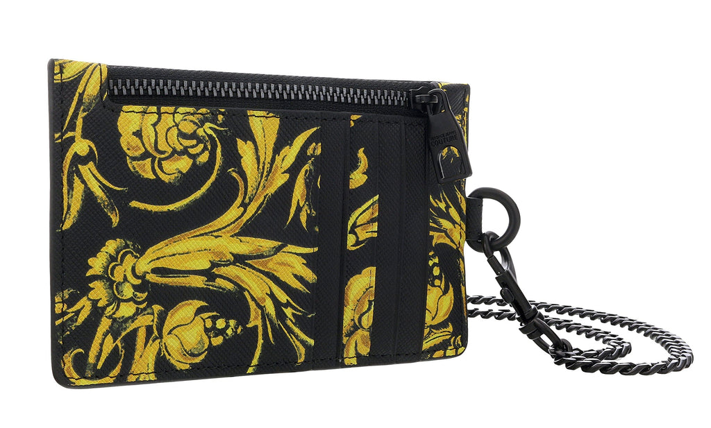 Versace Jeans Couture Black Baroque Print Zippered Lanyard Wallet Cardholder