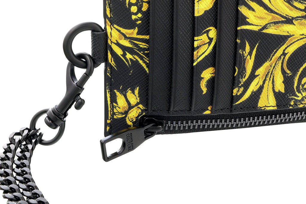 Versace Jeans Couture Black Baroque Print Zippered Lanyard Wallet Cardholder