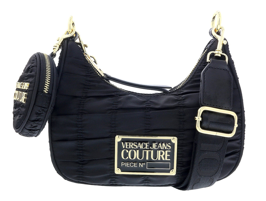 Versace Jeans Couture Black Medium Ruched Nylon Moon Shoulder Bag with Coin Purse