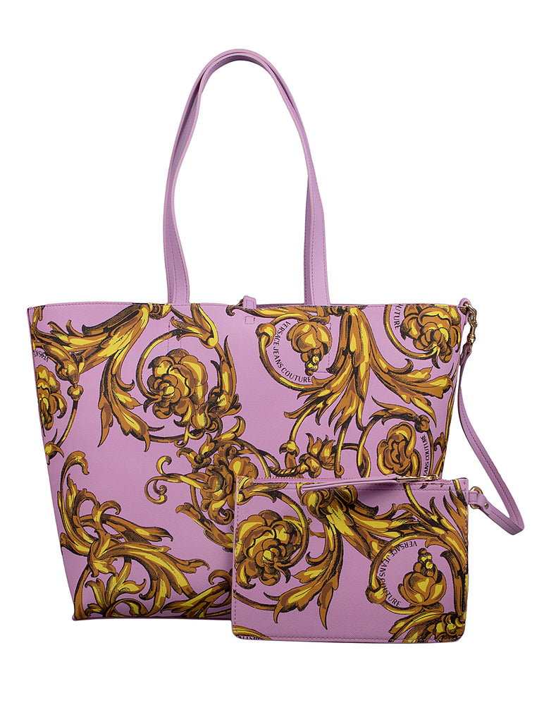 Versace Jeans Couture Pink Floral Reversible Signature Shopper Tote Bag