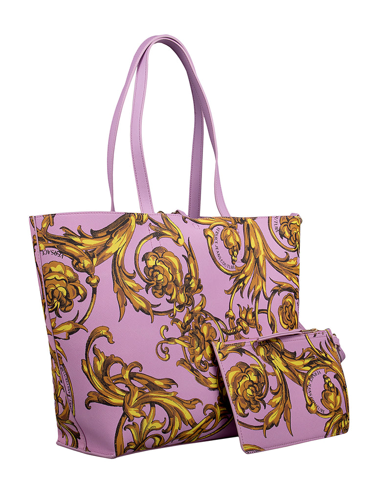 Versace Jeans Couture Pink Floral Reversible Signature Shopper Tote Bag